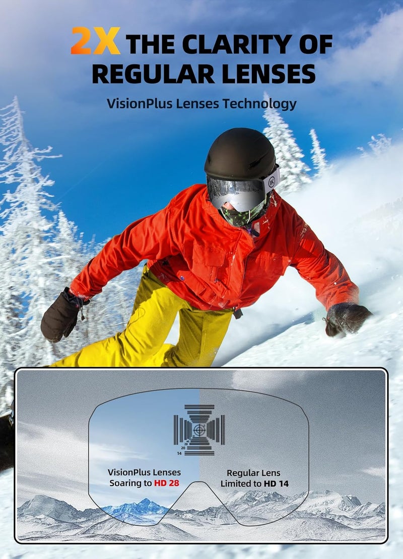 Innerking Ski/Snowboard Goggles OTG for Men Women & Youth - Over Glasses Snow Sports Goggles Anti Fog 100% UV400 Protection - Image 2